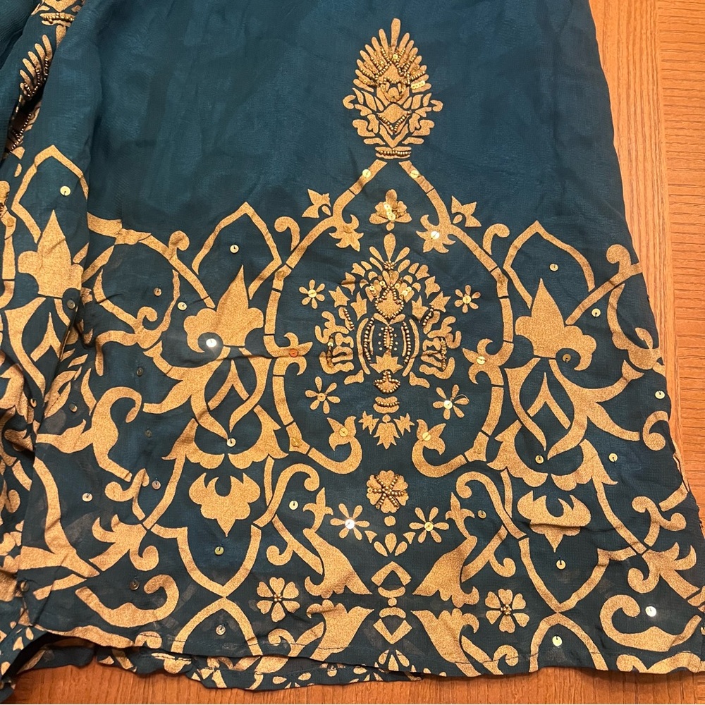 Soft Surroundings Vintage‎ Beaded Sequin Embellished Maxi Skirt Teal Gold Medium - Picture 8 of 16